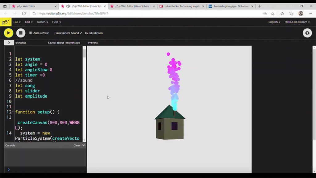 p5.js Experiment mit 3D Programmierung: Haus mit Rauch